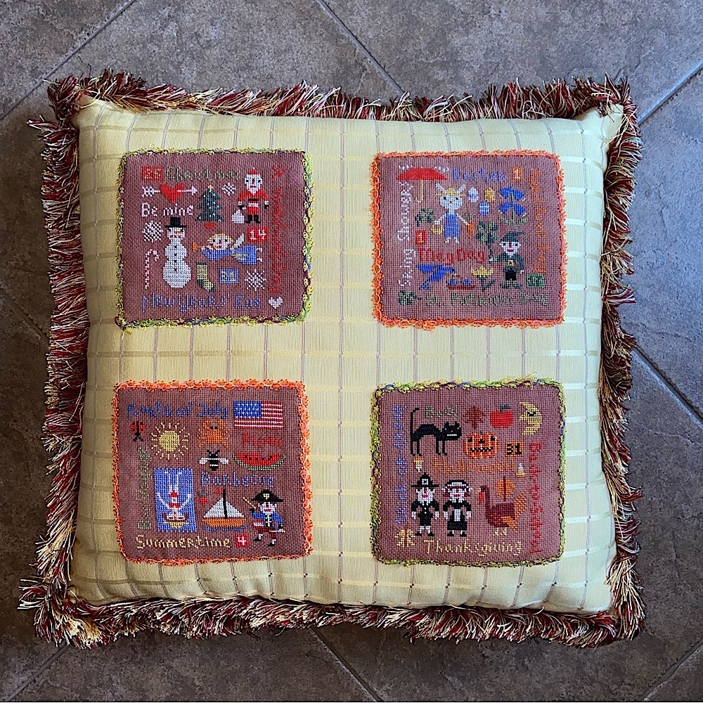 NEW - Cross Stitch & Professionally Finished all Holiday Happy Everything Pillow